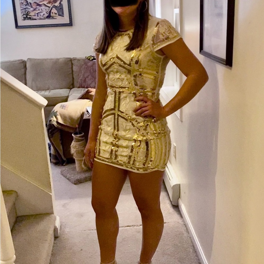Gold Sequined Mini Dress - Picture 2 of 3